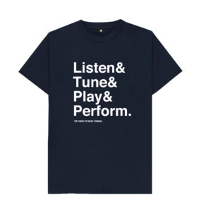 The Music Thinking Mantra: Listen, Tune, Play, Perform in blue